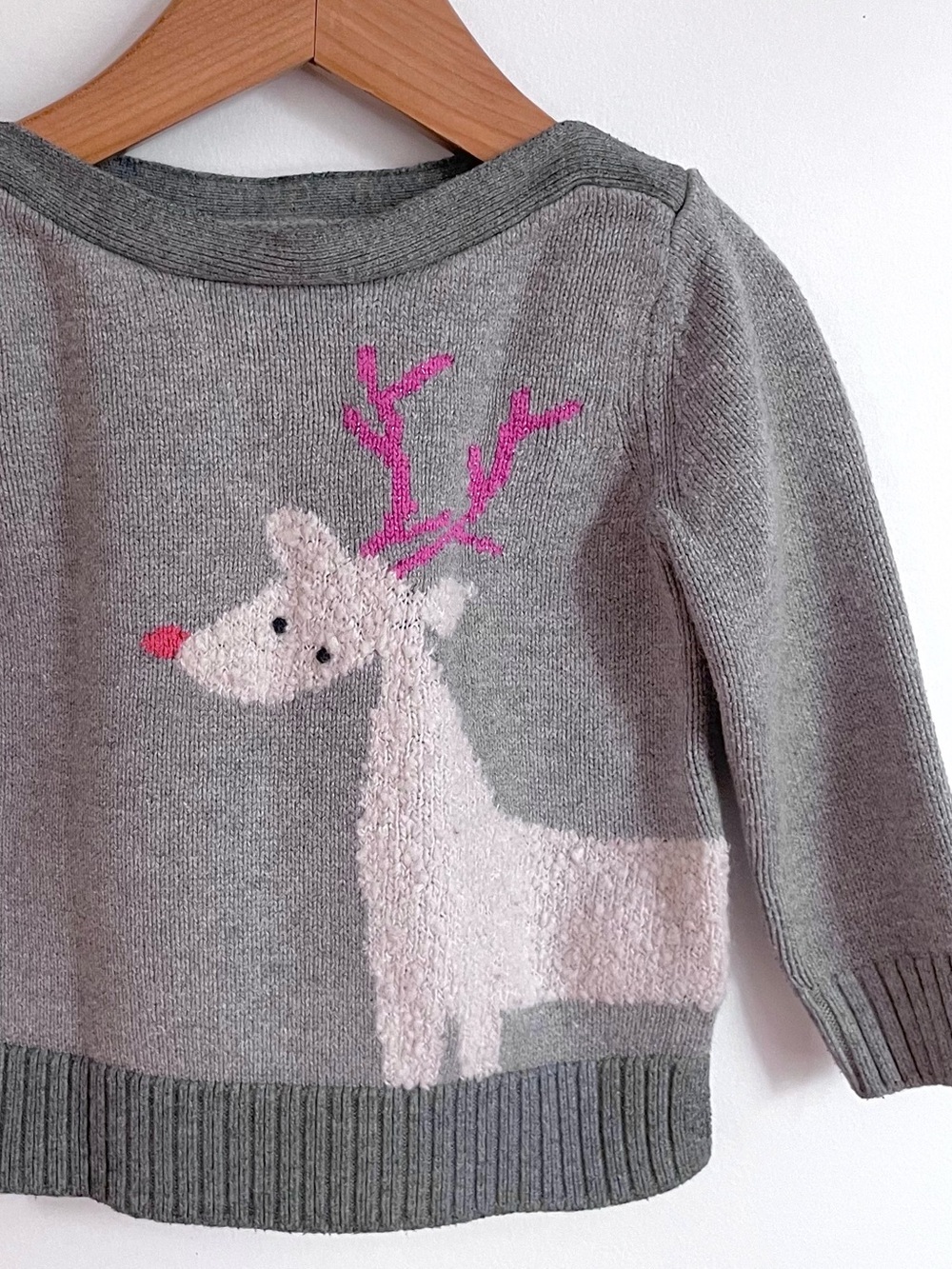 5/$30💥Gap Reindeer Rudolph Wool Blend Pullover Christmas Sweater, Pink Antlers
